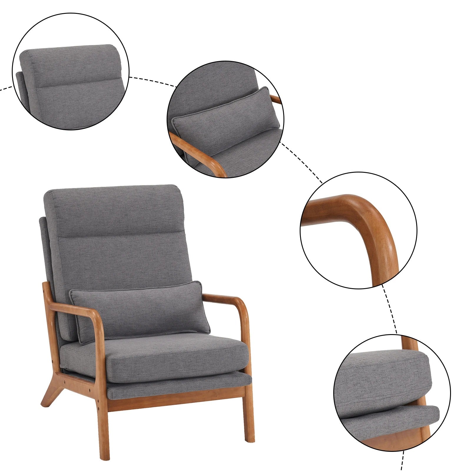 Solid Wood Armrest Backrest Iron Frame Linen Indoor Chair